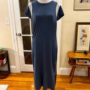 Tommy John Navy and White Midi Dress with Cap Sleeves and Side Slits.  Size SP